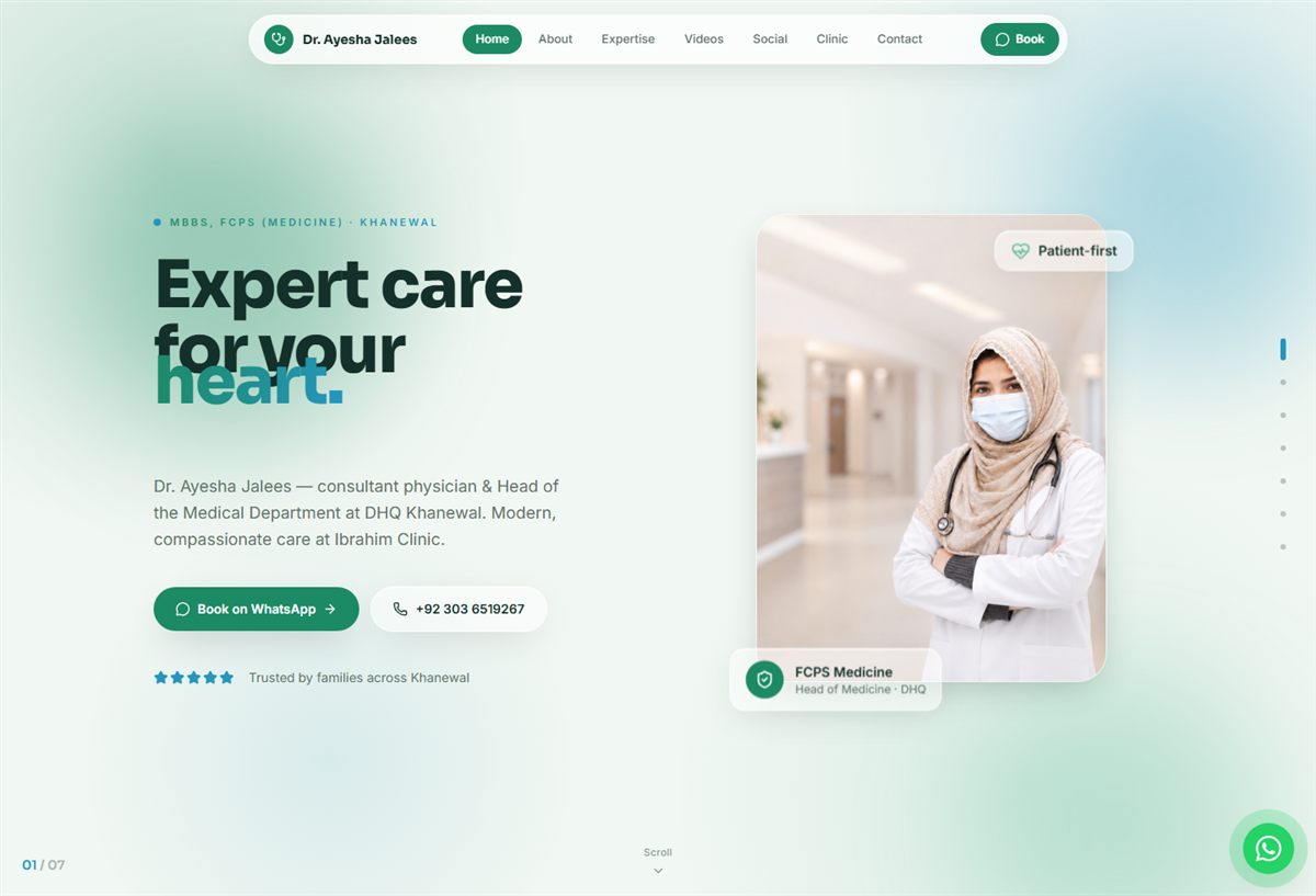 Homepage of Dr. Ayesha Jalees, consultant physician in Khanewal