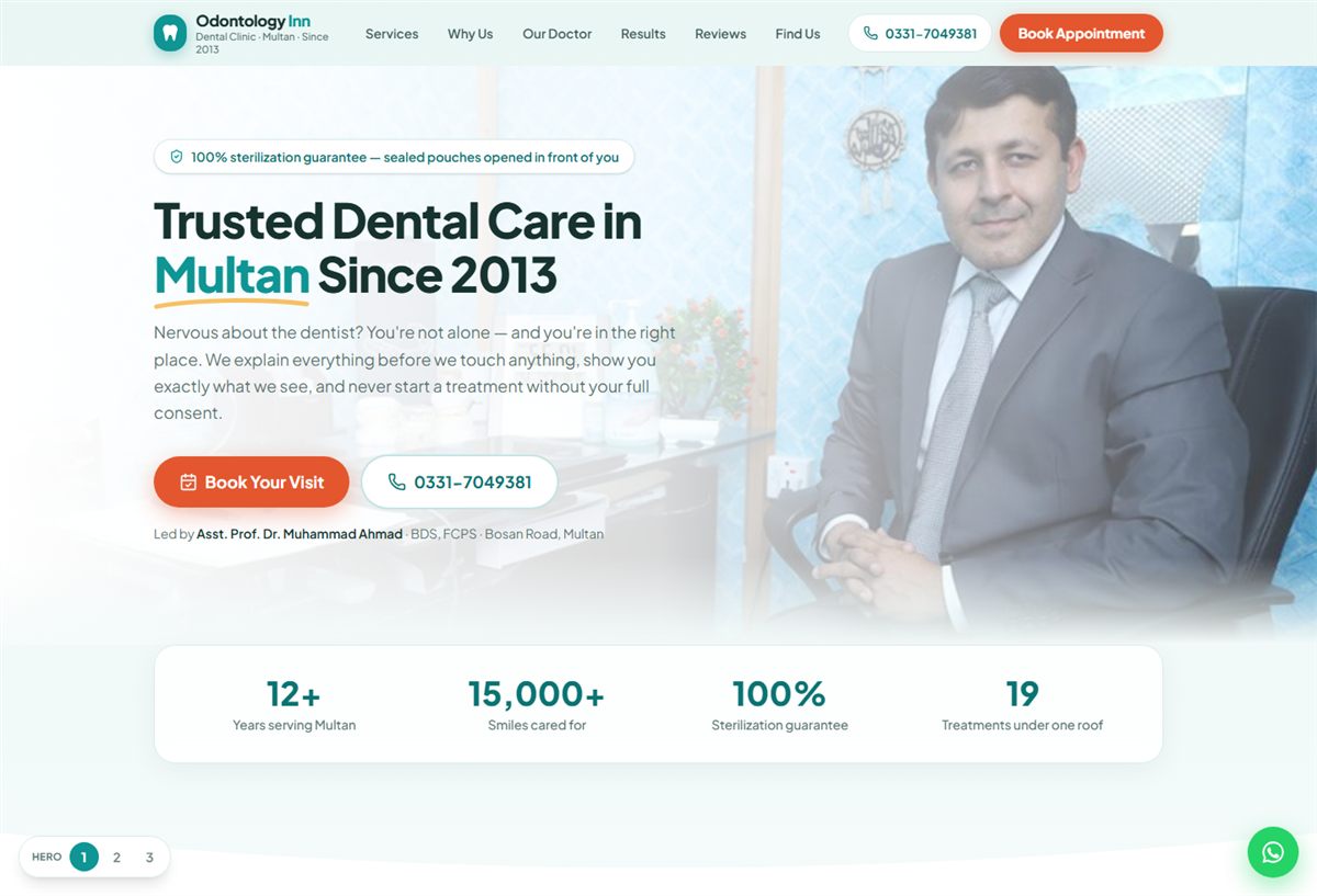Homepage of Odontology Inn dental clinic in Multan
